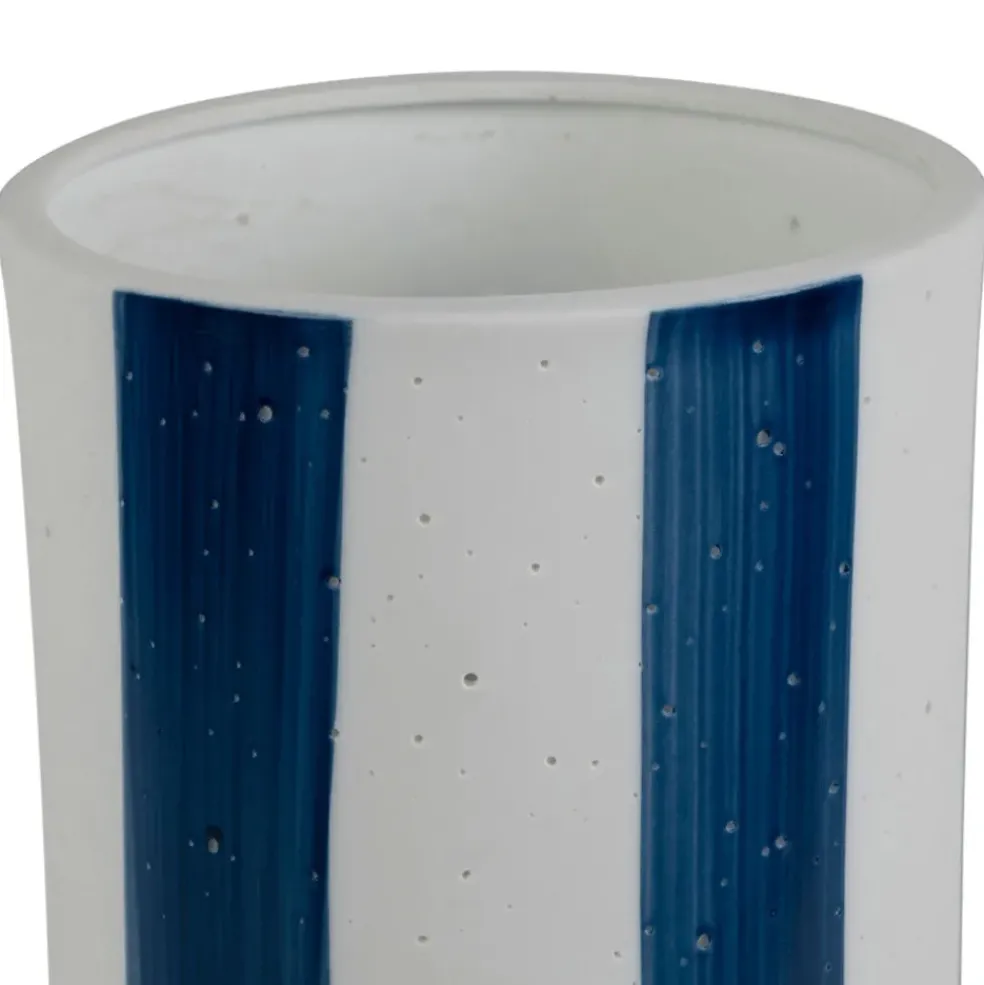 Lampe cylindre en porcelaine rayée indigo et blanc h28cm - Alaria