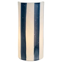 Lampe cylindre en porcelaine rayée indigo et blanc h28cm - Alaria