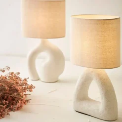 Lampe en céramique et coton blanc h38cm - Organic