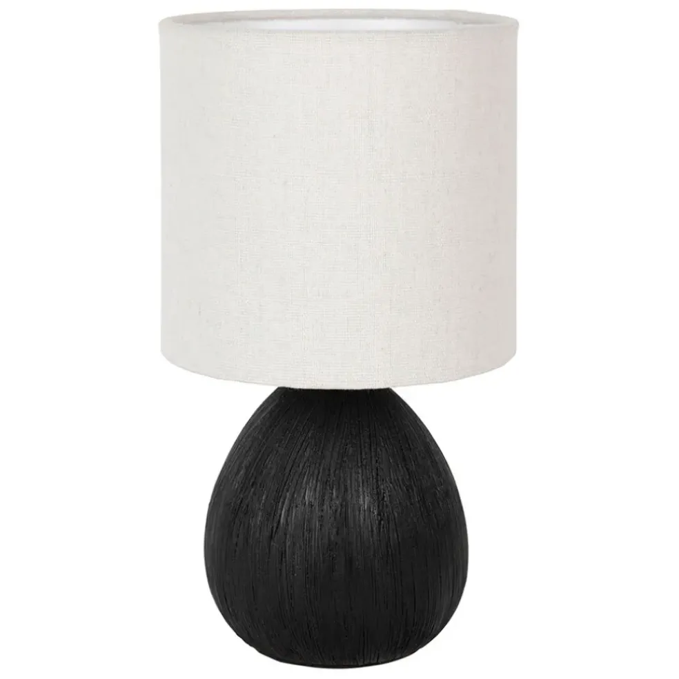 Lampe en céramique et lin noir et écru h26cm - Minimal