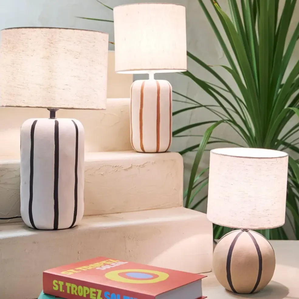 Lampe en céramique rayée brun et écru h40cm - Paese