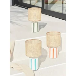 Lampe en céramique rayée corail et blanc h27cm - Medi