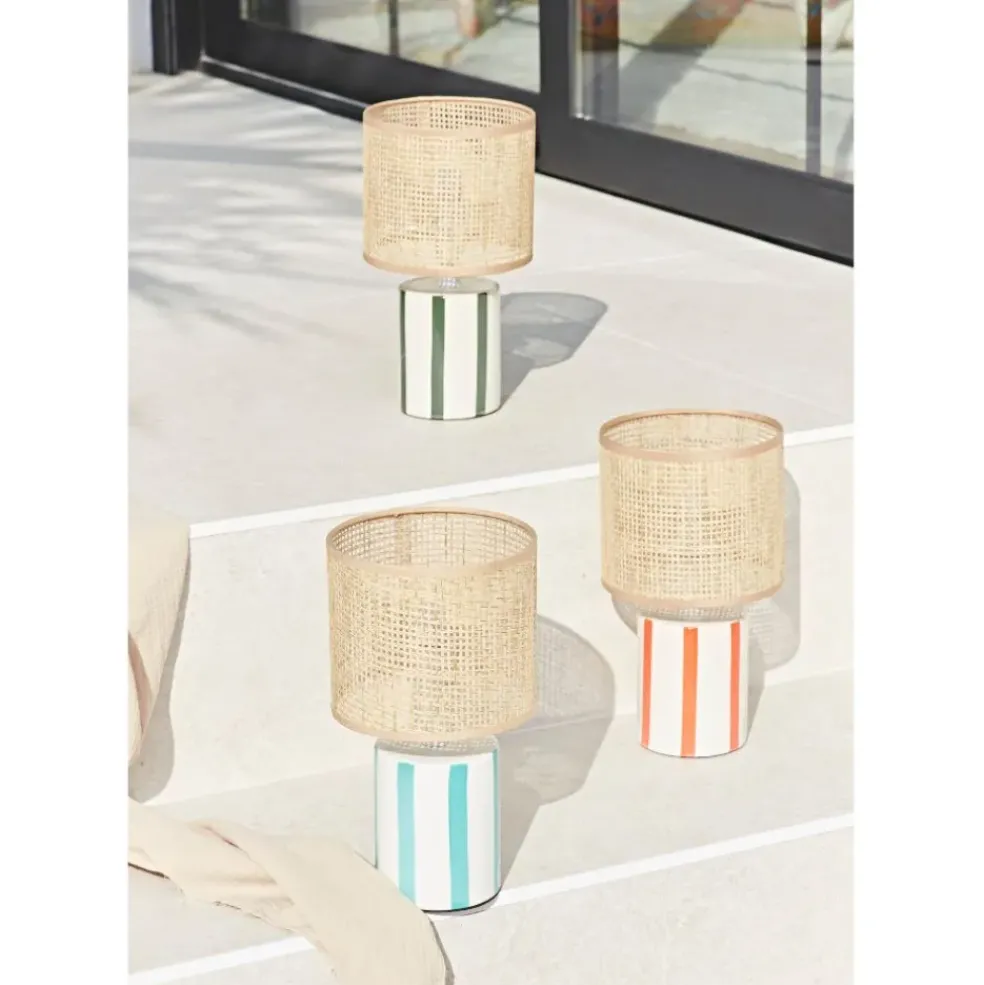 Lampe en céramique rayée turquoise et blanc h27cm - Medi