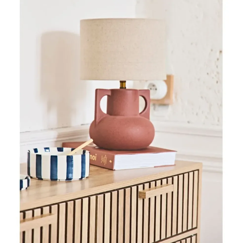 Lampe en céramique terracotta et lin h33.5cm - Eterra