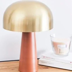 Lampe en fer h36cm terracotta et doré - champart