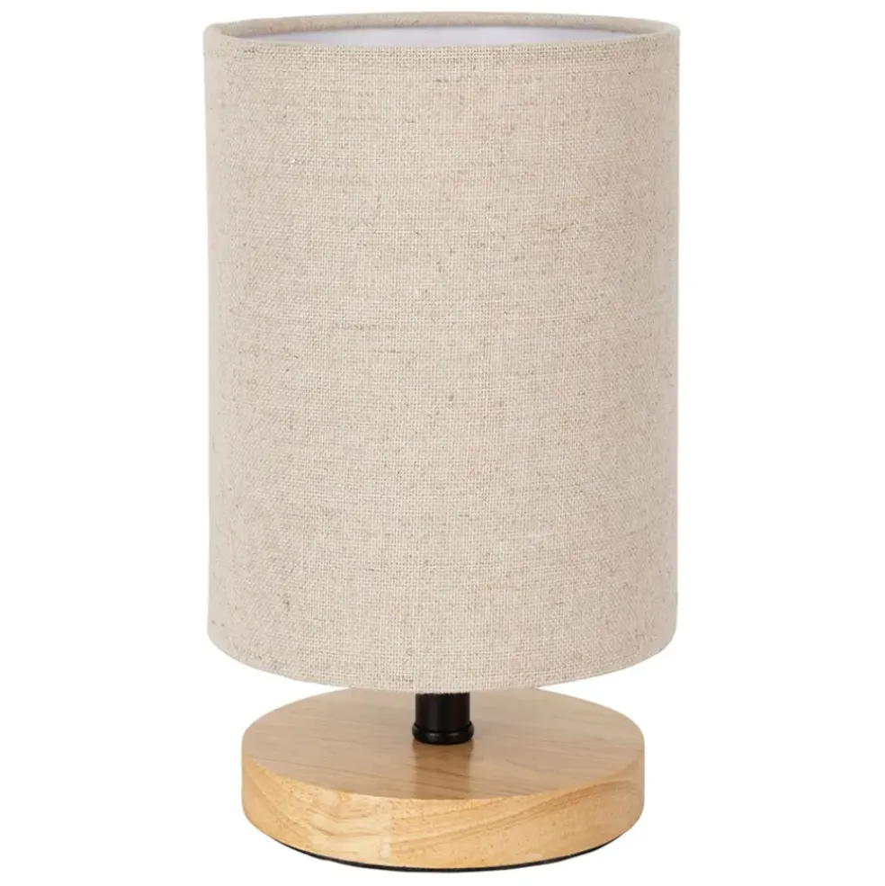 Lampe en hévéa et lin naturel et beige h23.5cm - Filen