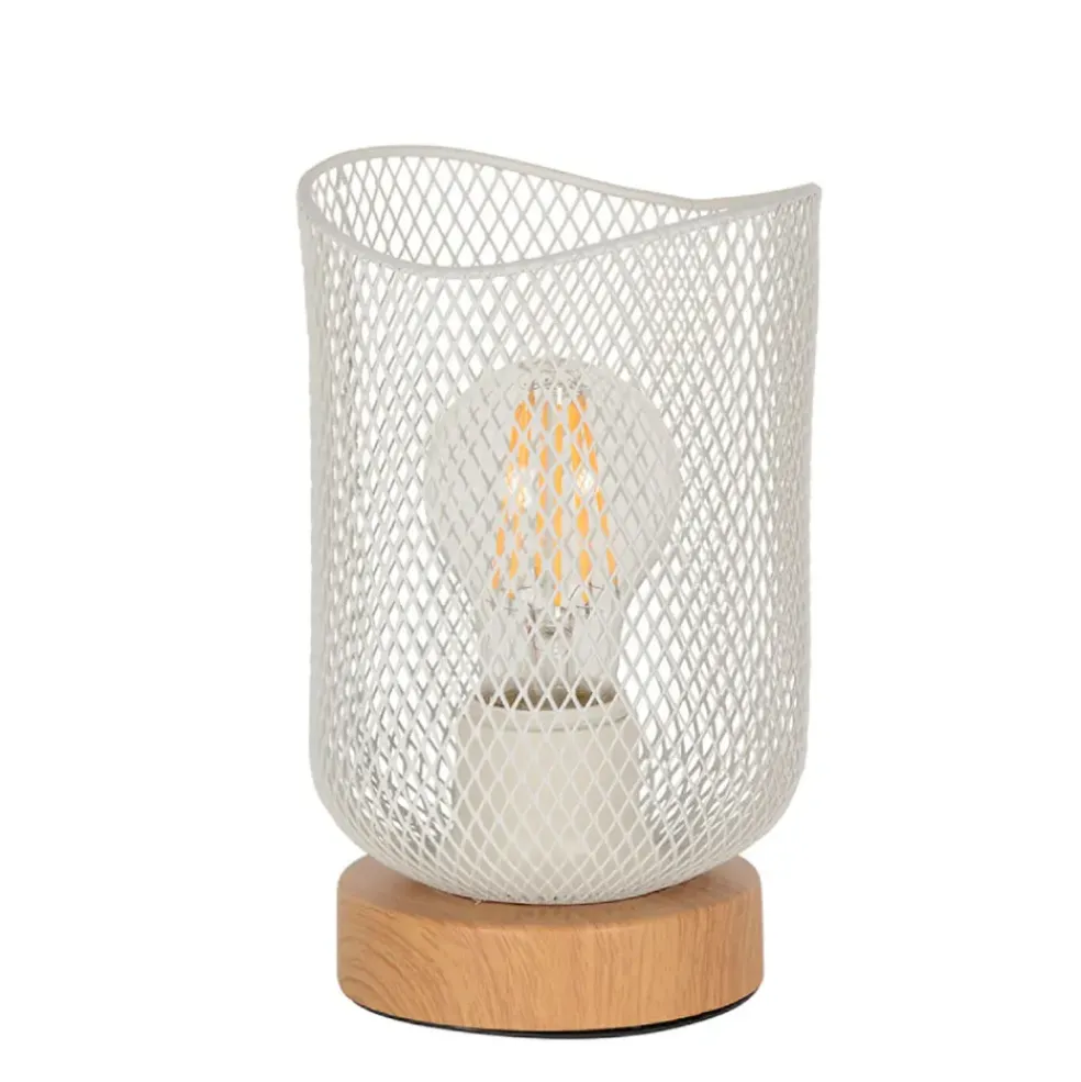 Lampe en métal blanc et effet bois h19.5cm - Ottawa