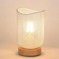 Lampe en métal blanc et effet bois h19.5cm - Ottawa