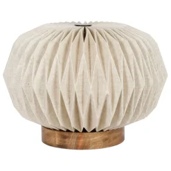 Lampe en papier et lin blanc et support en manguier naturel d43xh31cm - Fontelo