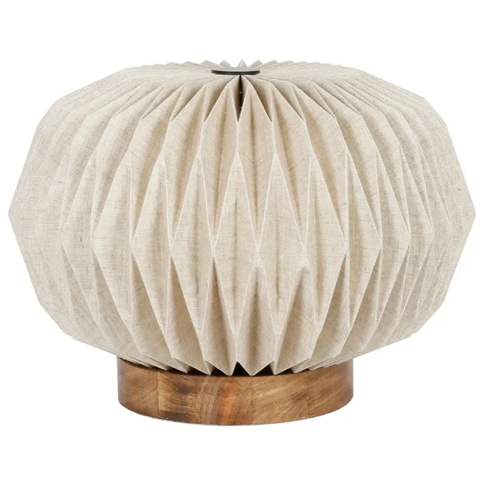 Lampe en papier et lin blanc et support en manguier naturel d43xh31cm - Fontelo