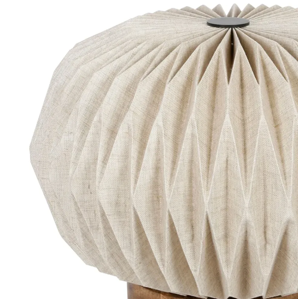 Lampe en papier et lin blanc et support en manguier naturel d43xh31cm - Fontelo