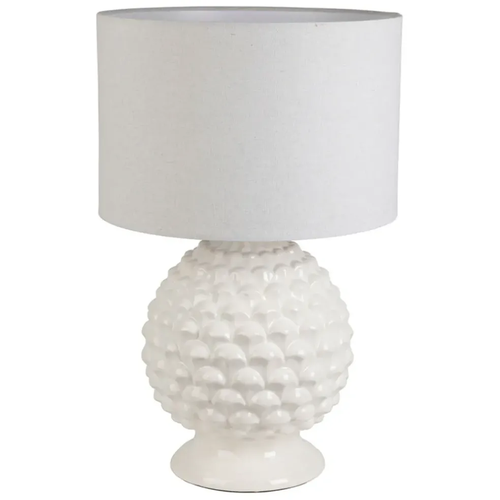 Lampe en porcelaine et lin blanc h59cm - Phebe