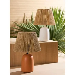 Lampe en terre cuite blanc mate et naturel h32cm - Nira