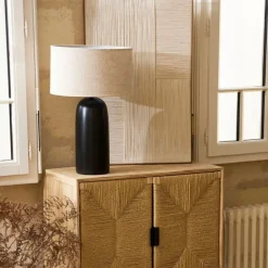 Lampe en terre cuite et lin noir et beige h60cm - Vita