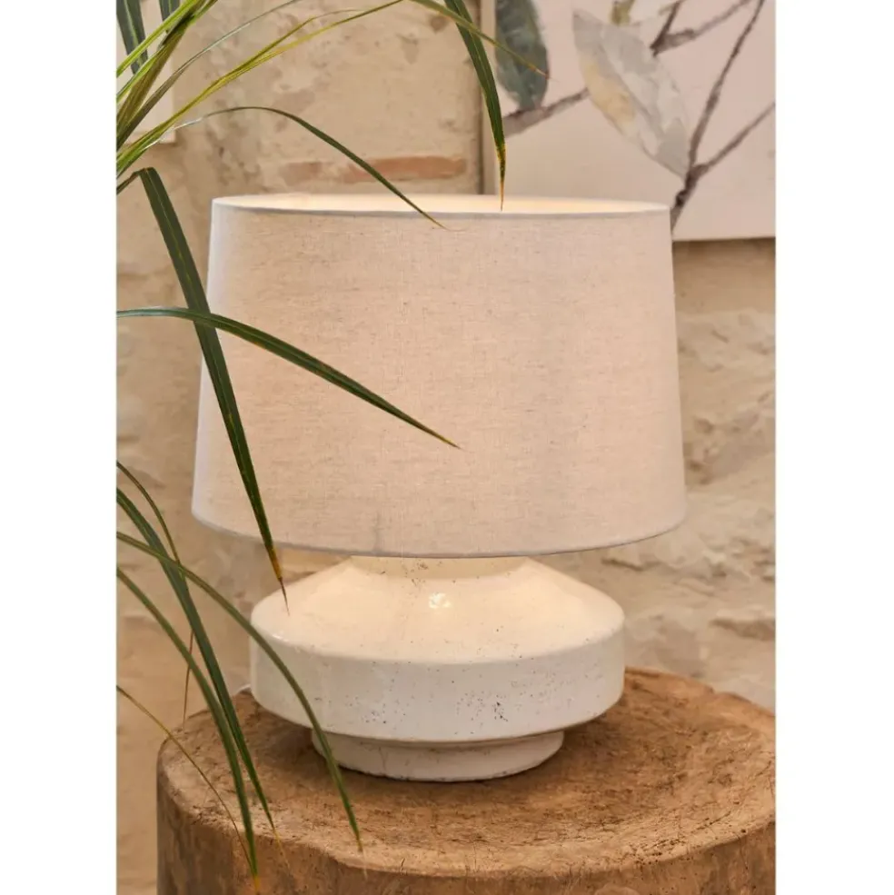 Lampe en terre cuite et lin blanc h44.5cm - Tahra