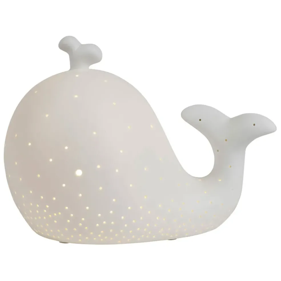 Lampe led baleine en porcelaine blanc h16cm