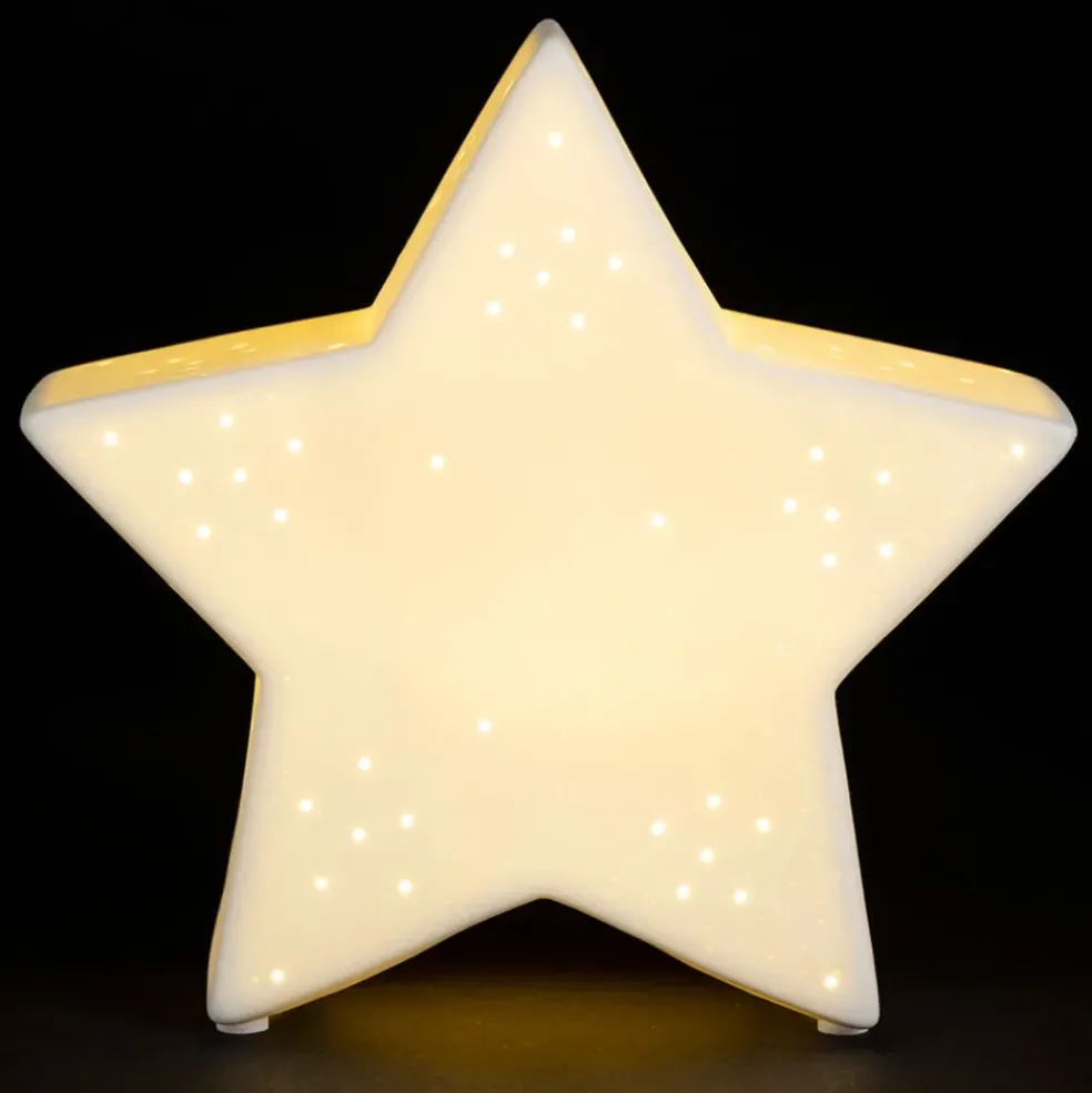 Lampe étoile en porcelaine blanc h15cm - Beezz