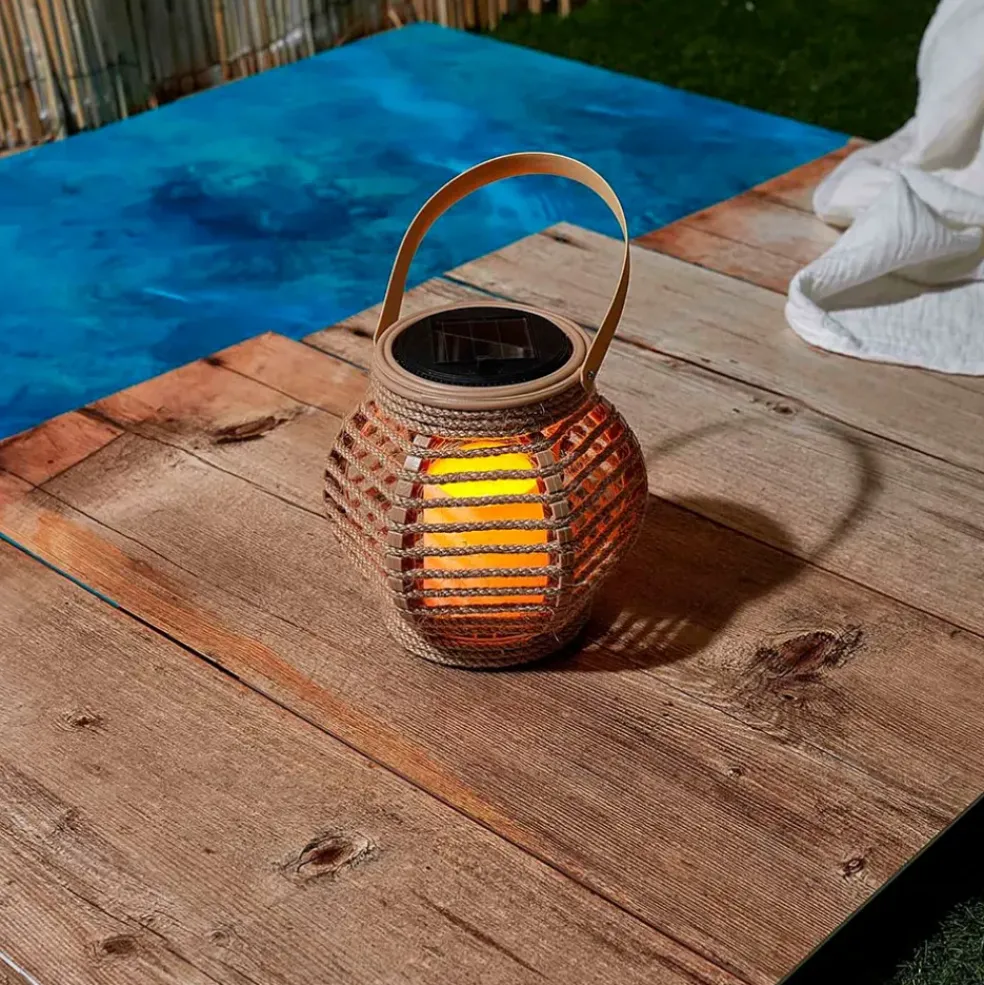 Lanterne solaire effet bougie naturel h15cm