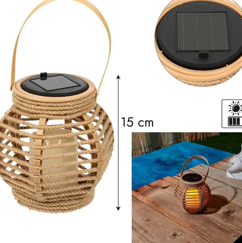 Lanterne solaire effet bougie naturel h15cm