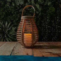 Lanterne solaire effet bougie naturel h26cm