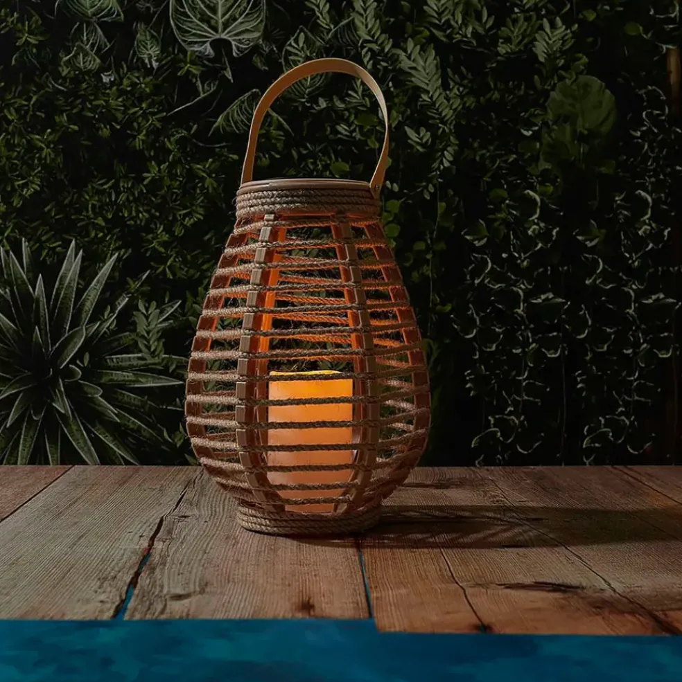 Lanterne solaire effet bougie naturel h26cm