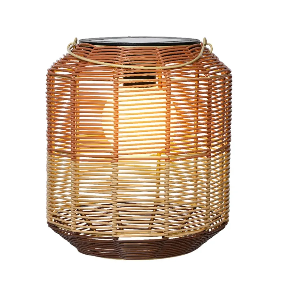 Lanterne solaire en résine tressée brun h28cm