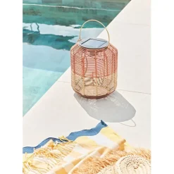 Lanterne solaire en résine tressée brun h28cm