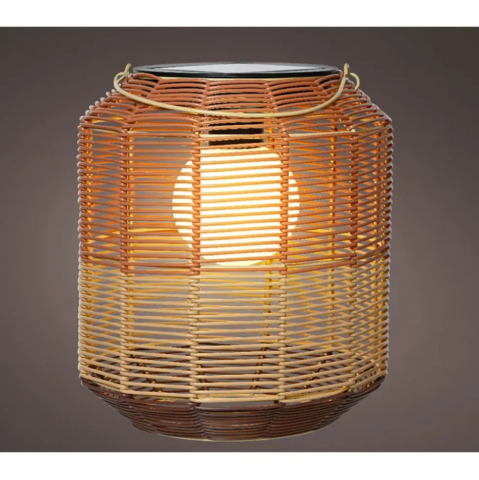 Lanterne solaire en résine tressée brun h28cm
