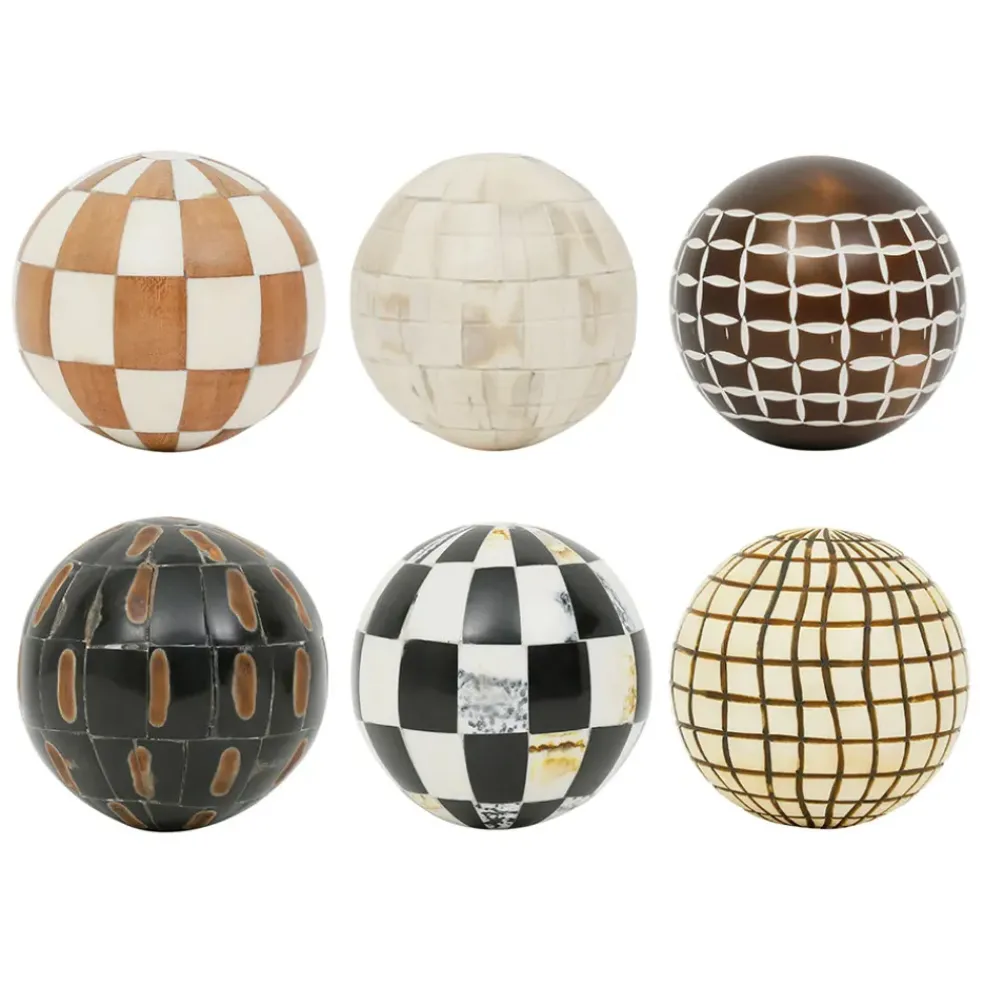Lot de 6 boules décoratives en résine brun et ivoire - Sumba