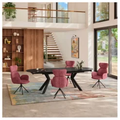 Lot de 2 chaises pivotantes en tissu rouge parme - Omida