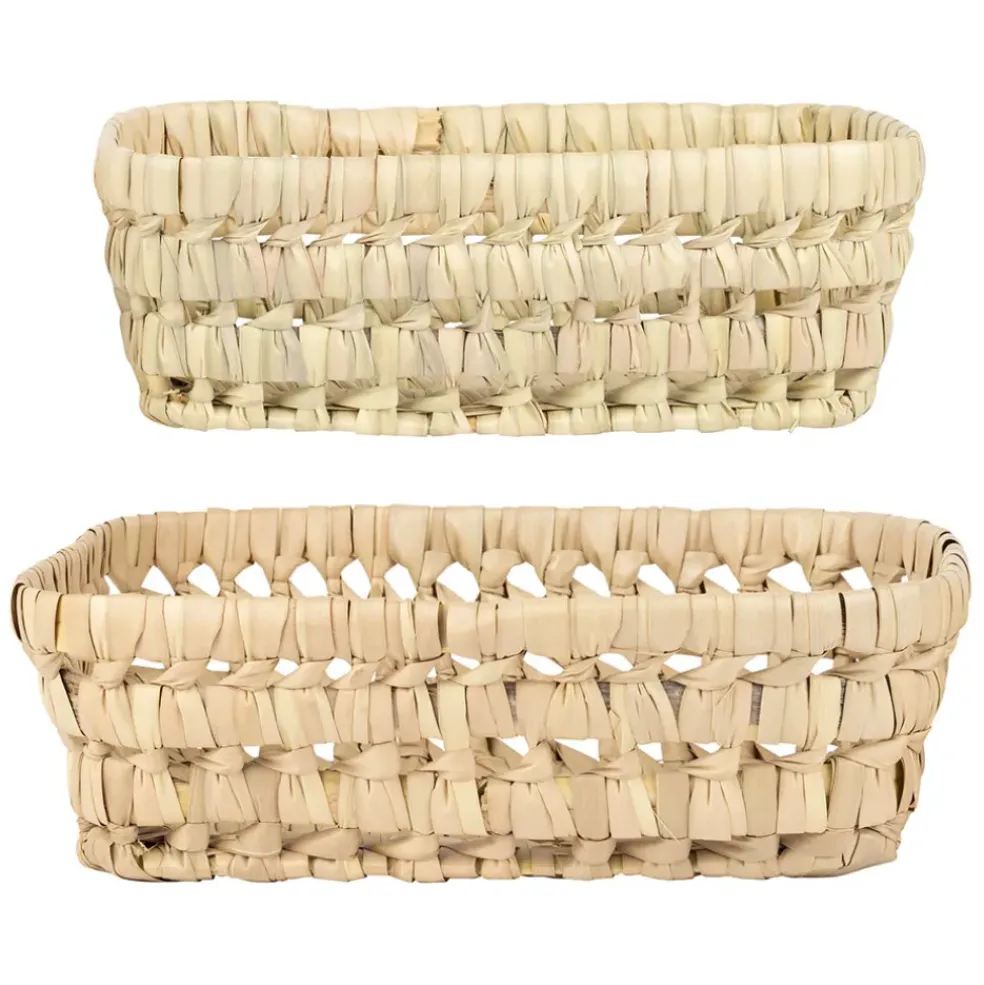 Lot de 2 corbeilles en feuille de palmier naturel 25x20xh10cm - Beezz