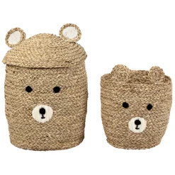 Lot de 2 corbeilles en jonc de mer naturel d31.5xh45cm - Famille
