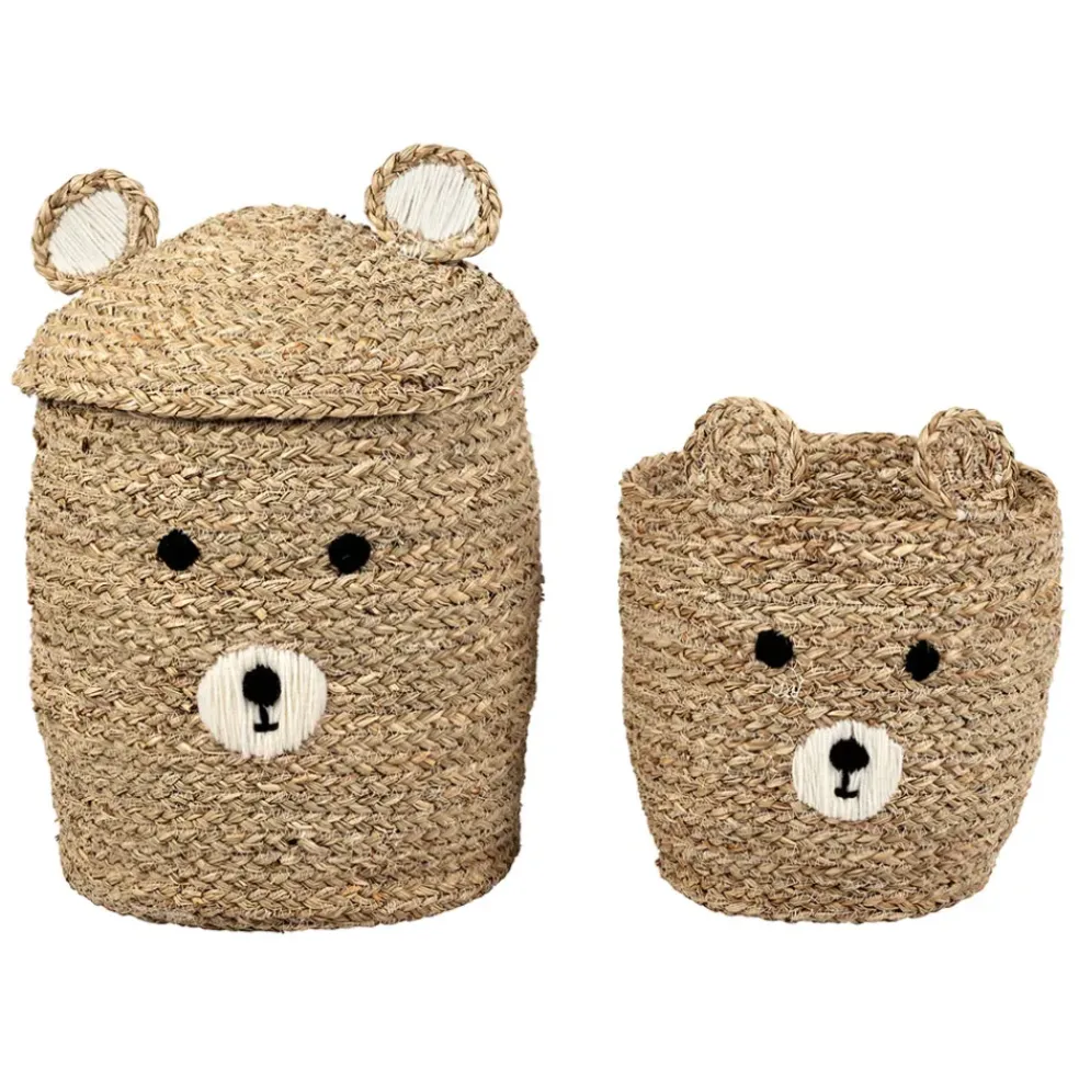 Lot de 2 corbeilles en jonc de mer naturel d31.5xh45cm - Famille