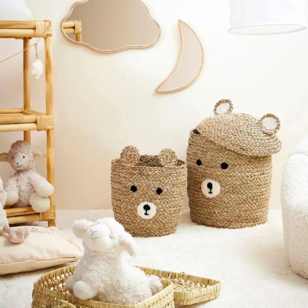 Lot de 2 corbeilles en jonc de mer naturel d31.5xh45cm - Famille