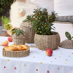 Lot de 2 corbeilles fraise en jonc de mer naturel et vert - Les Fruits