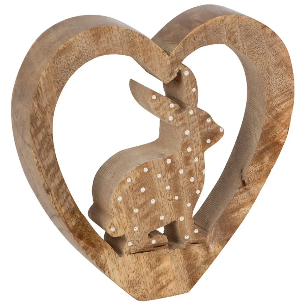 Lot de 2 Lapins cœur en manguier naturel et blanc - Floréal