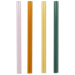 Lot de 4 pailles en verre borosilicate multicolore h14cm - Funny