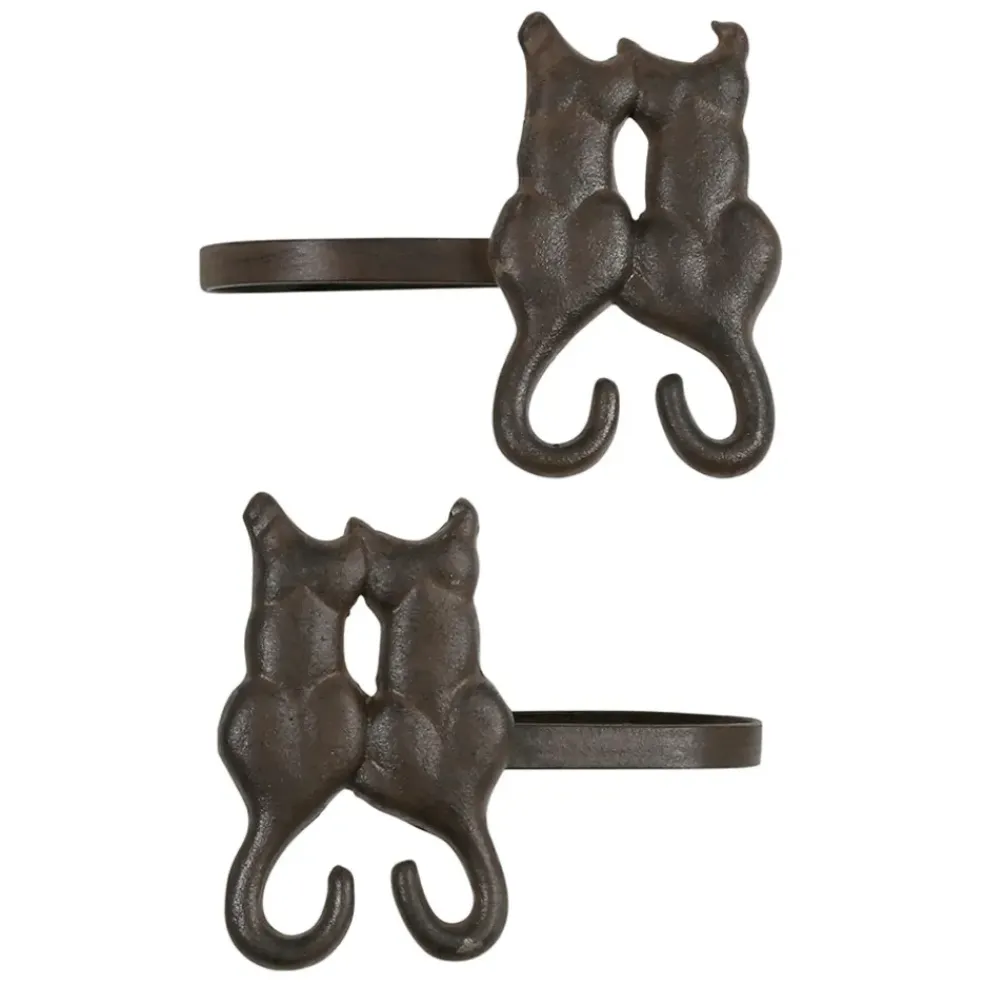 Lot de 2 paires d'embrasse chat accessoire rideau en fonte brun