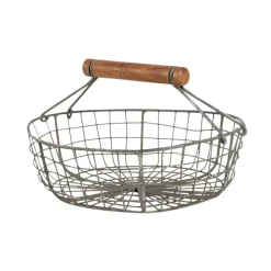 Lot de 3 paniers en fer avec anse en bois naturel
