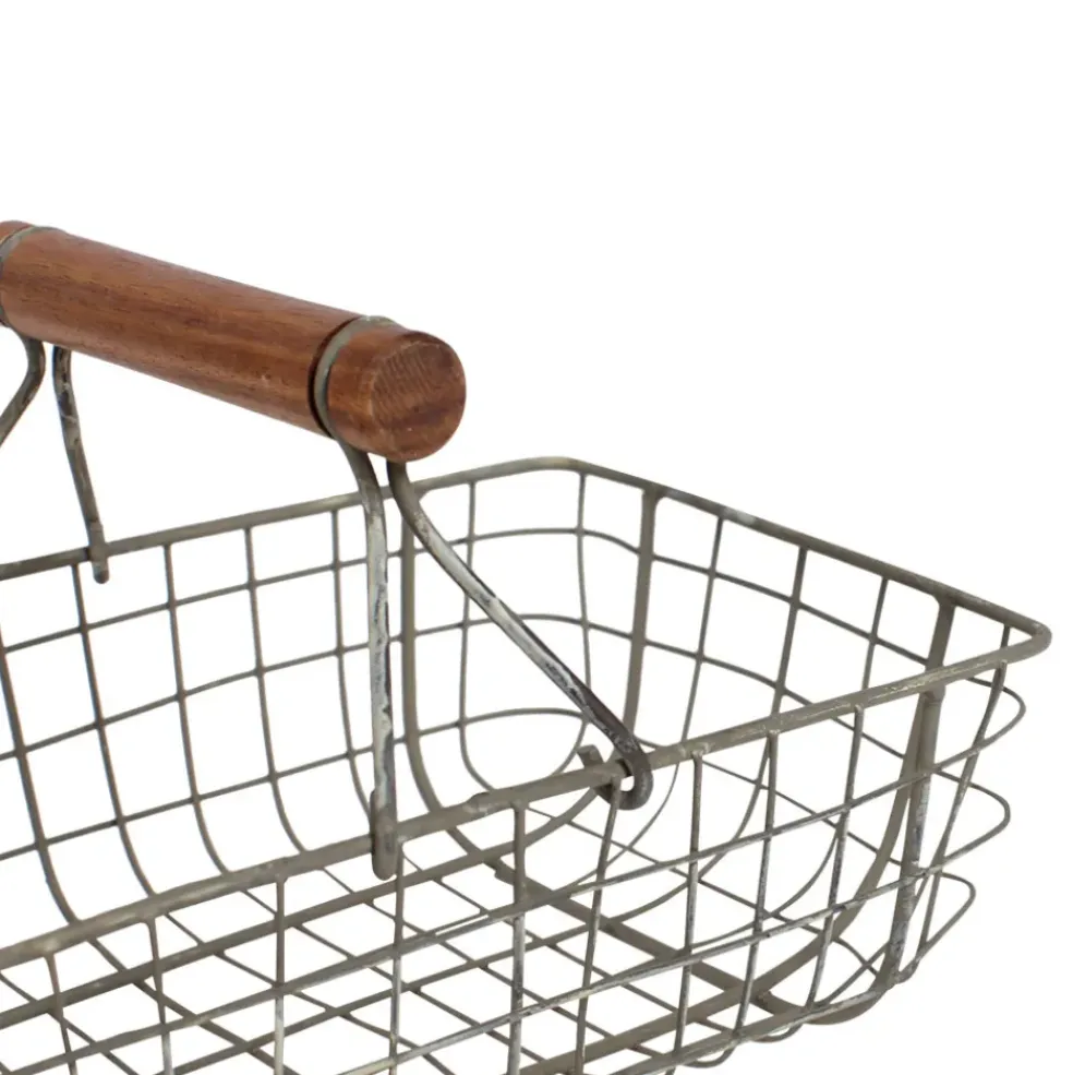 Lot de 3 paniers en fer avec anse en bois naturel