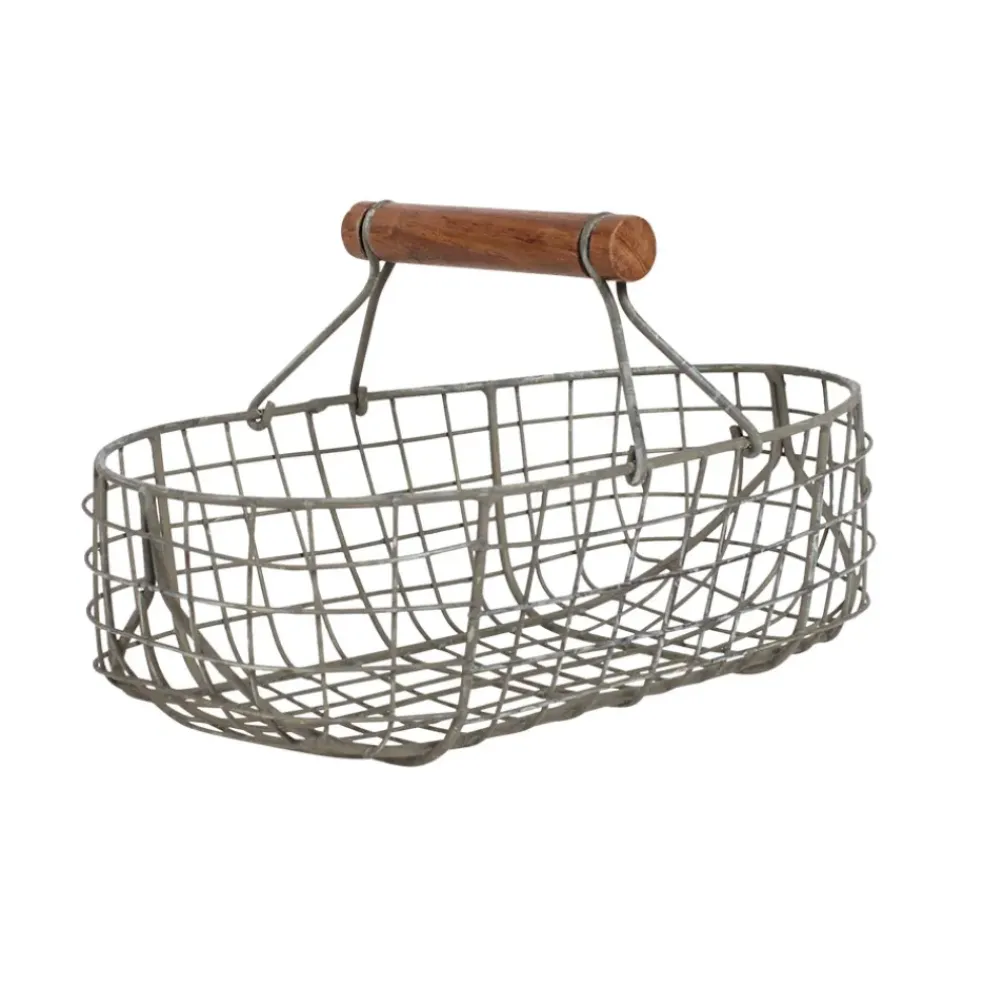 Lot de 3 paniers en fer avec anse en bois naturel