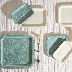 Lot de 2 plateaux carré en fer émaillé sauge - Baroque