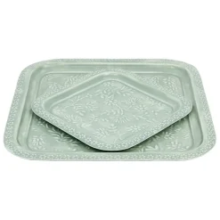 Lot de 2 plateaux carré en fer émaillé sauge - Baroque