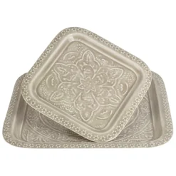 Lot de 2 plateaux carré en fer grège 41x41cm - Arabise