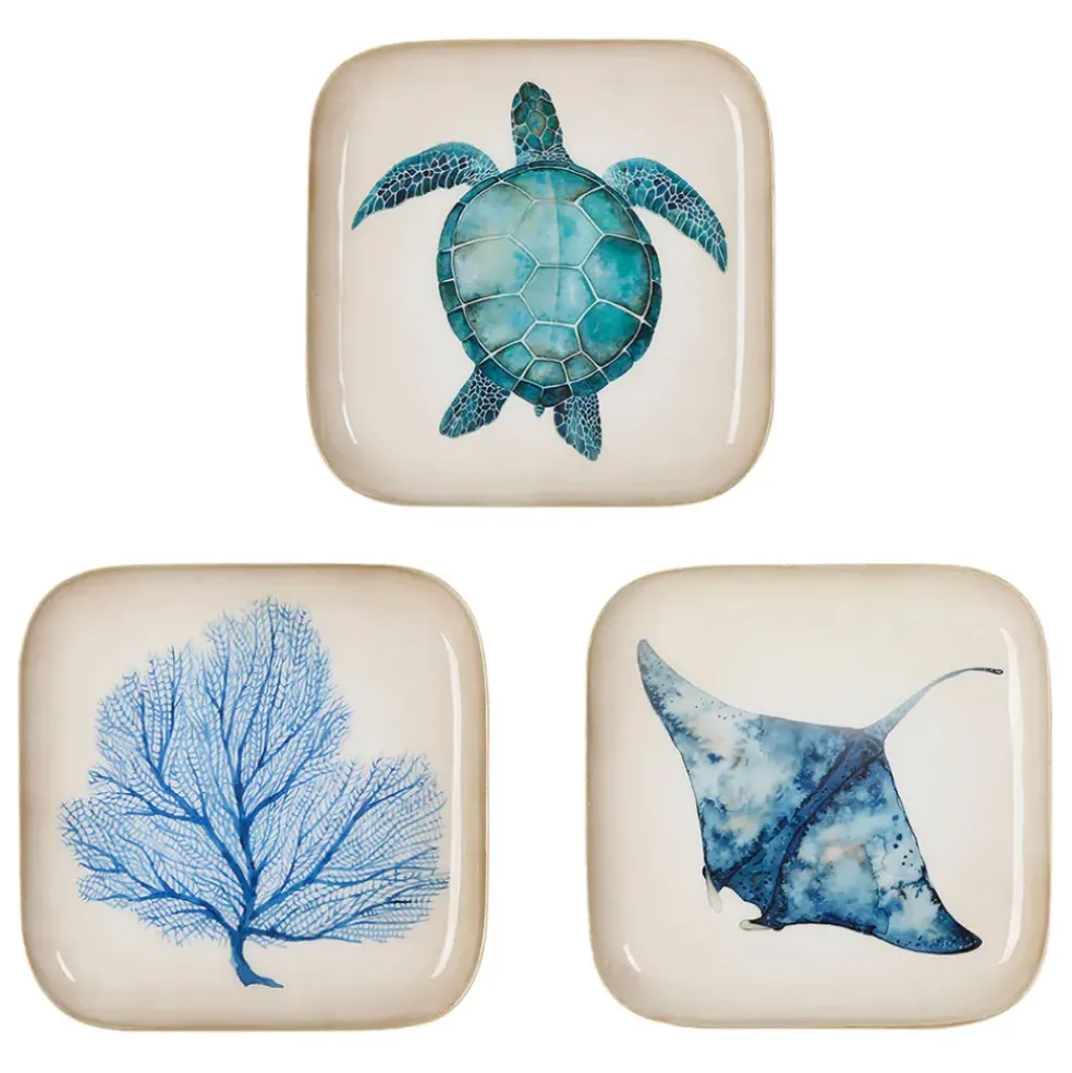 Lot de 3 plateaux en fer bleu et doré - corfou