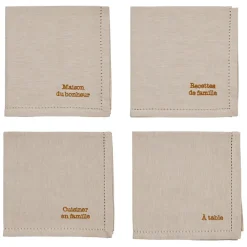 Lot de 4 serviettes de table en coton 45x45cm - Famille