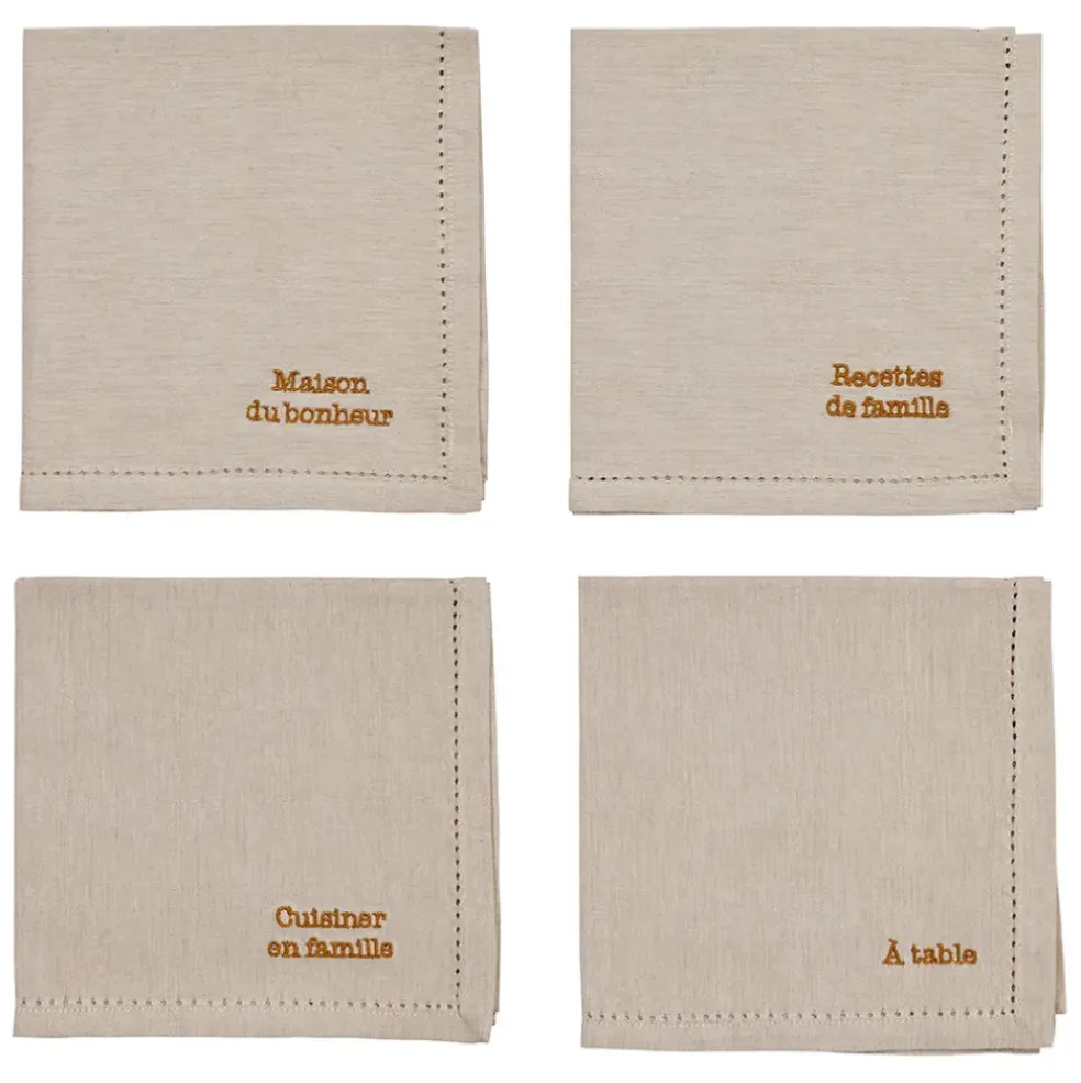 Lot de 4 serviettes de table en coton 45x45cm - Famille