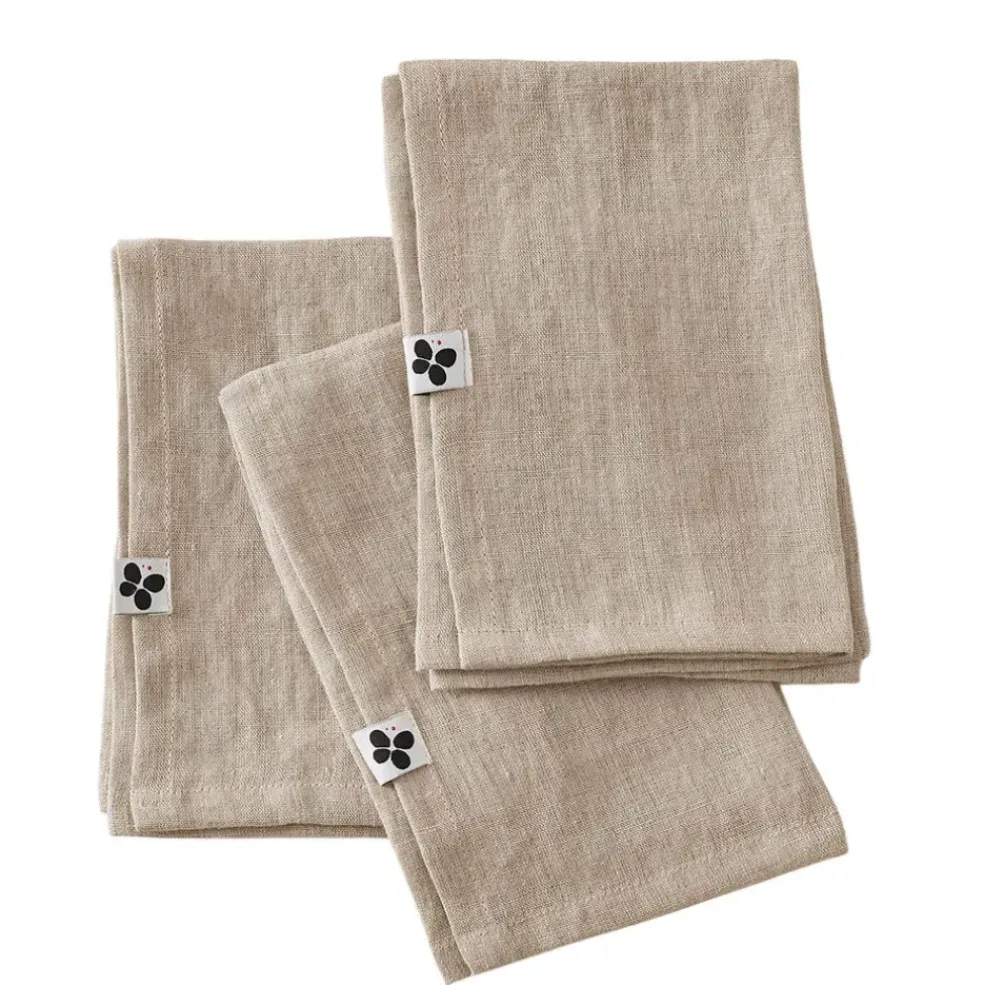 Lot de 3 serviettes en lin lavé sable 40x40cm - Soline
