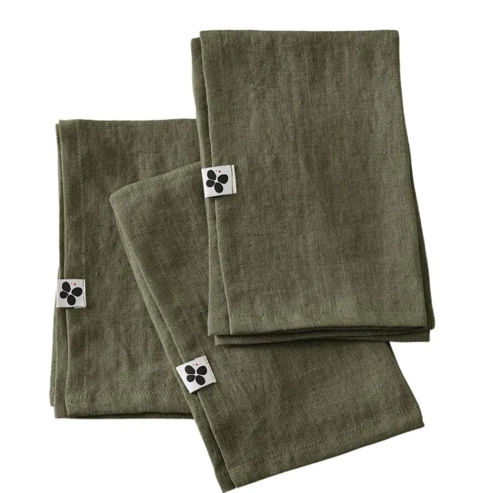 Lot de 3 serviettes en lin lavé thym 40x40cm - Soline