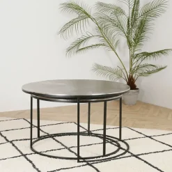 Lot de 2 table gigogne en aluminium et fer argenté - Felia
